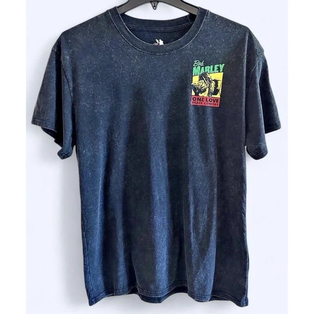 Bob Marley Acid Wash Concert T Shirt Retro Styling Reggae Music Large Black